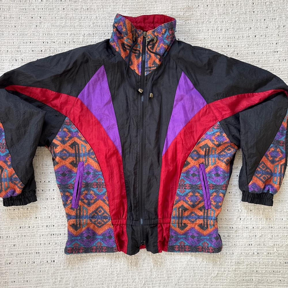 VTG 90s Colorblock Geometric windbreaker Gorpcore Jacket Medium EUC whimsigoth